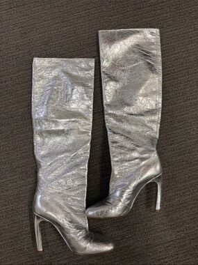 Maison Martin Margiela Metallic Silver Knee-High Stiletto Boots
